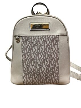 Andrew Marc Cream and Taupe Logo Panel Backpack